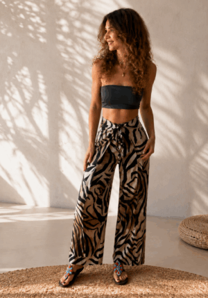 Projekt bez nazwy (6) Spodnie Wiązane Wrap Pants Zebra Wiskoza