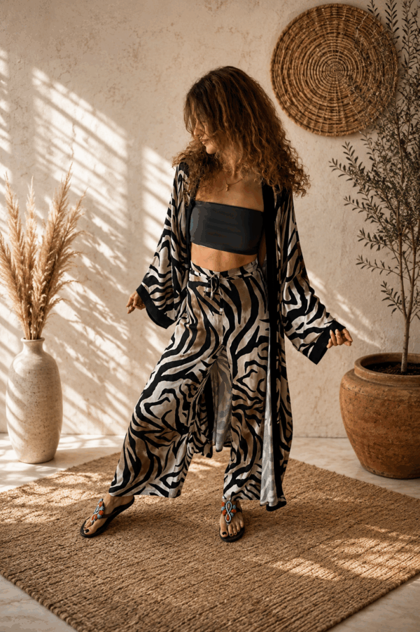 Spodnie Wiązane Wrap Pants Zebra Wiskoza